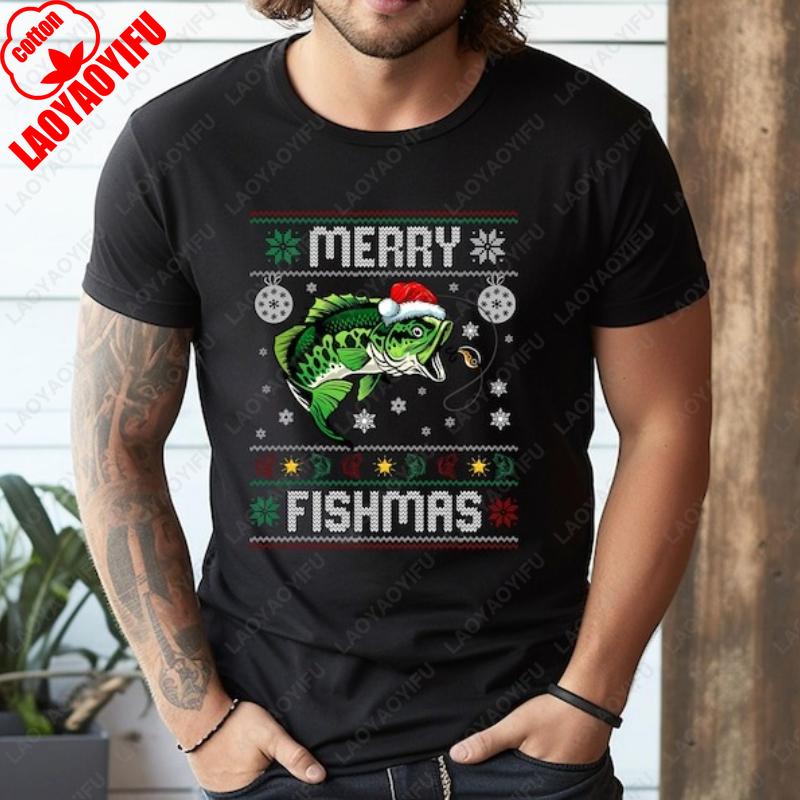 

Merry Fishmas Funny Fish Fishing Fisherman Ugly Christmas Tshirt Men Women Cotton Clothes Creative Trending Fashion Novelty Tees S