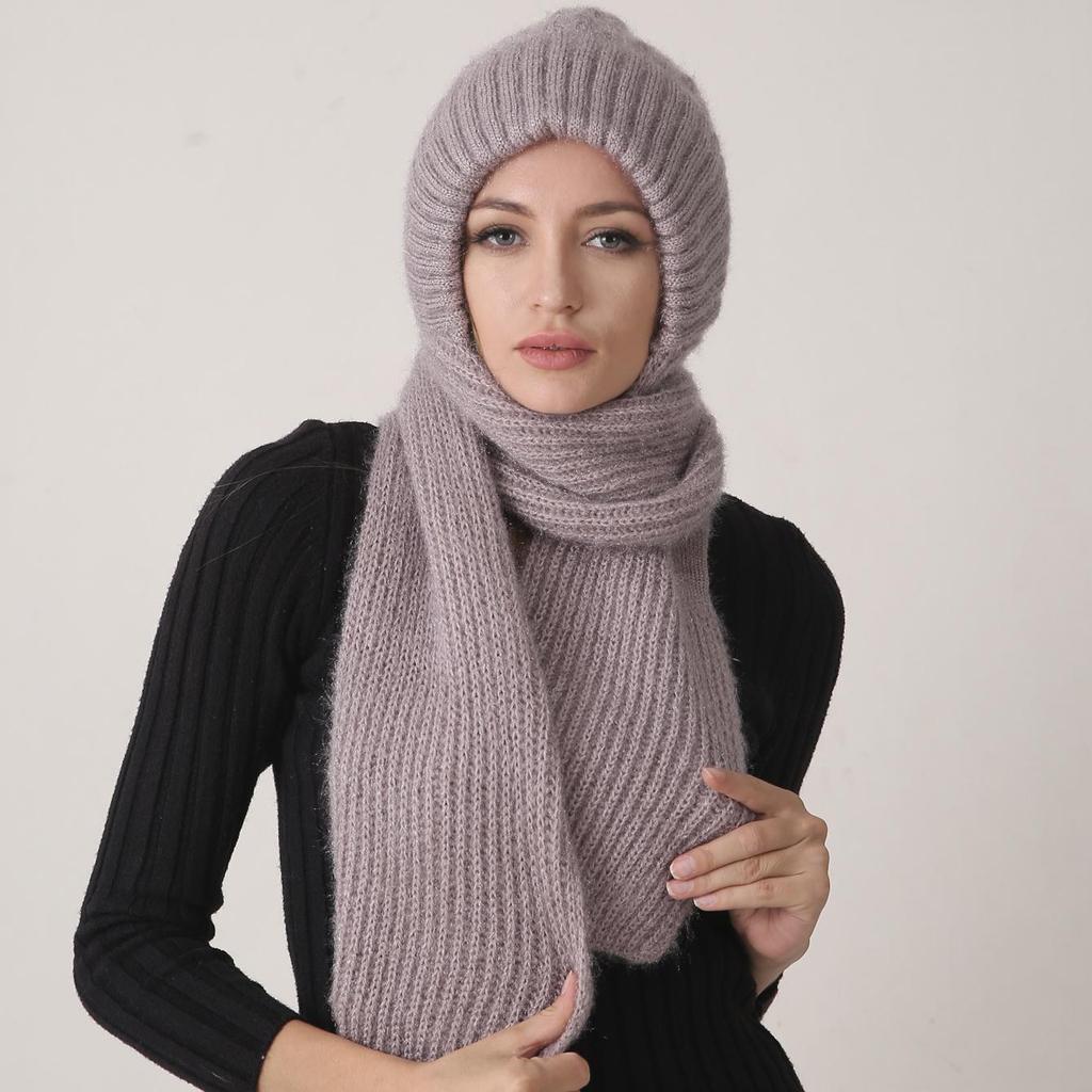 Winter Warm Knitted Thick Scarf Hats for Women Outdoor High Elastic Wind Hat