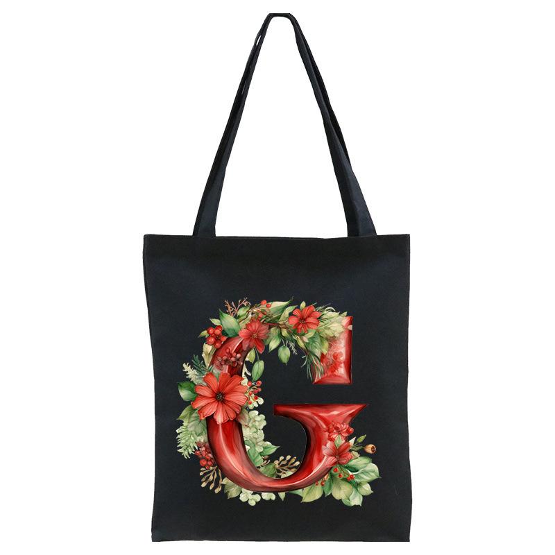 26 English letters A-Z floral print student canvas bag fashion portable shopping bag shoulder bag