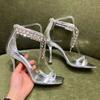 Fashion 2025 New Luxury Rhinestones Tassels Women Gladiator Sandals Sexy Ankle Strap Crystal Thin High Heels Summer Party Wedding Shoes
