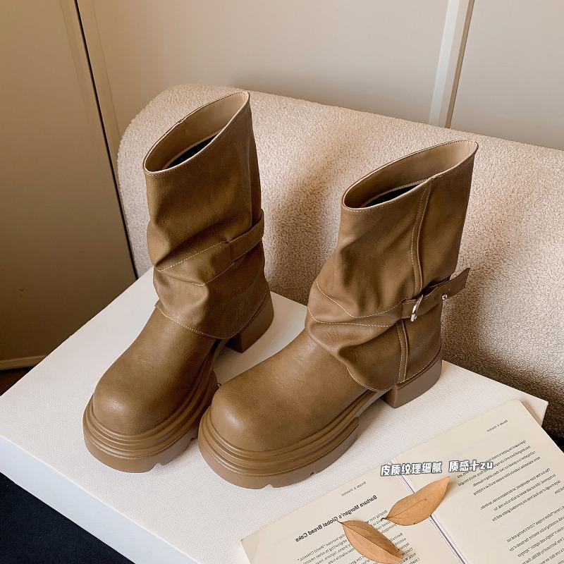 

Pile short boots women s new travel medium tube thick-soled Martin boots large tube circumferential trouser tube boots large size women s boots 41 43