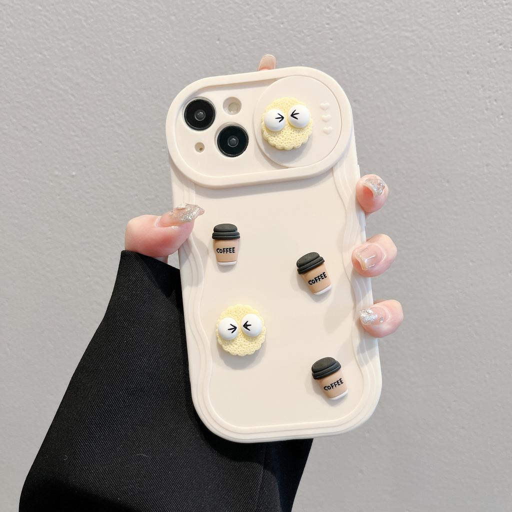 Dotyczy IPhone15PRO Węgiel Kulka Przesuwane Okienko Etui na Telefon Komórkowy Apple 16 Trójwymiarowa Kawa 14 Falowy Kreskówkowy Pokrowiec Ochronny