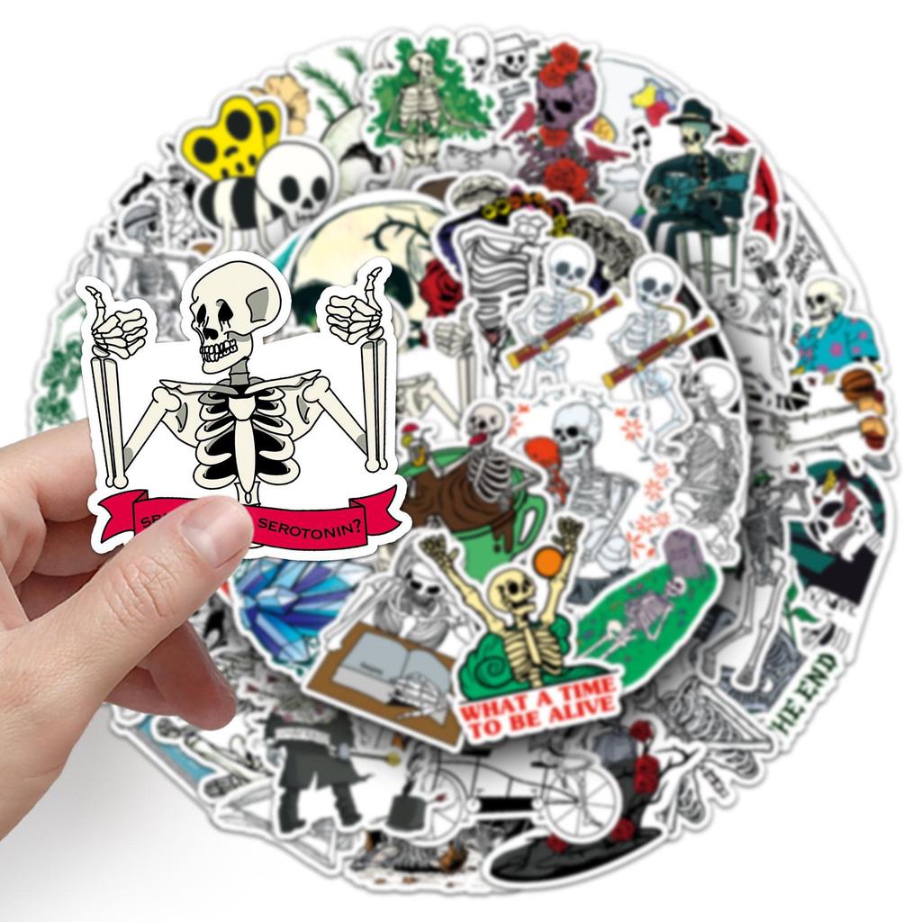 50pcs Waterproof Skull Graffiti Creative DIY Stickers for Skateboards, Phone Cases, and Luggage