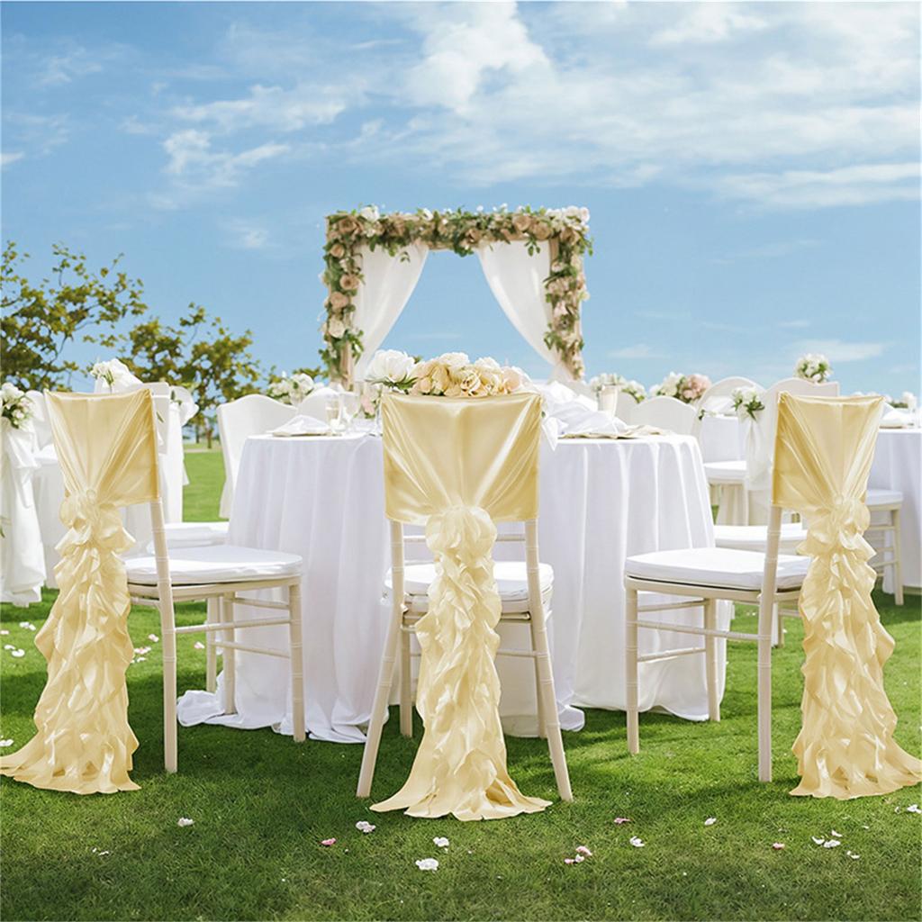 Luxurious Satin Wedding Chair Slipcovers Chiffon Covers with Ruffles for Banquets and Special Occasions