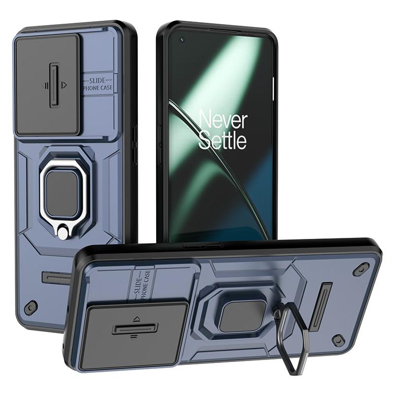 

For OnePlus 11 5G Case Slide Lens Shield Ring Kickstand PC+TPU Phone Cover Blue