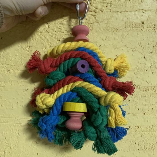 Bird Cage Toy Colorful Cotton Rope Wood Blocks Training Toy Bird Parrot Hanging Chewing