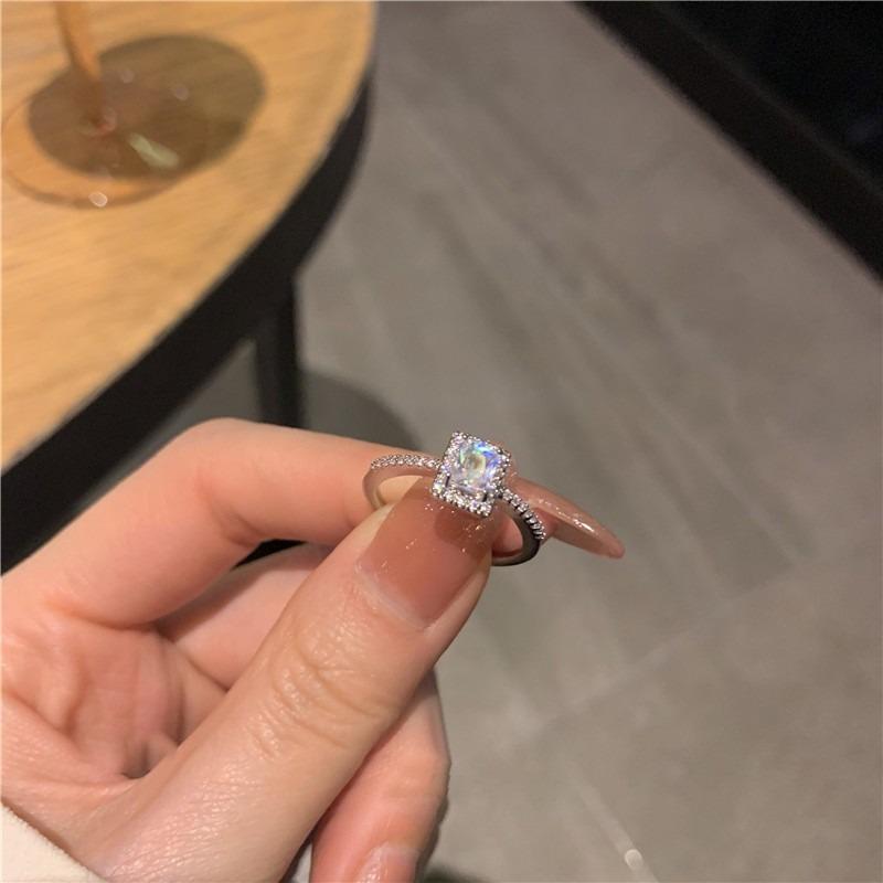 Double-layer Heart-shaped Zirconia Open Ring for Women, High-end Style Ring for The Index Finger, Adjustable Finger Ring