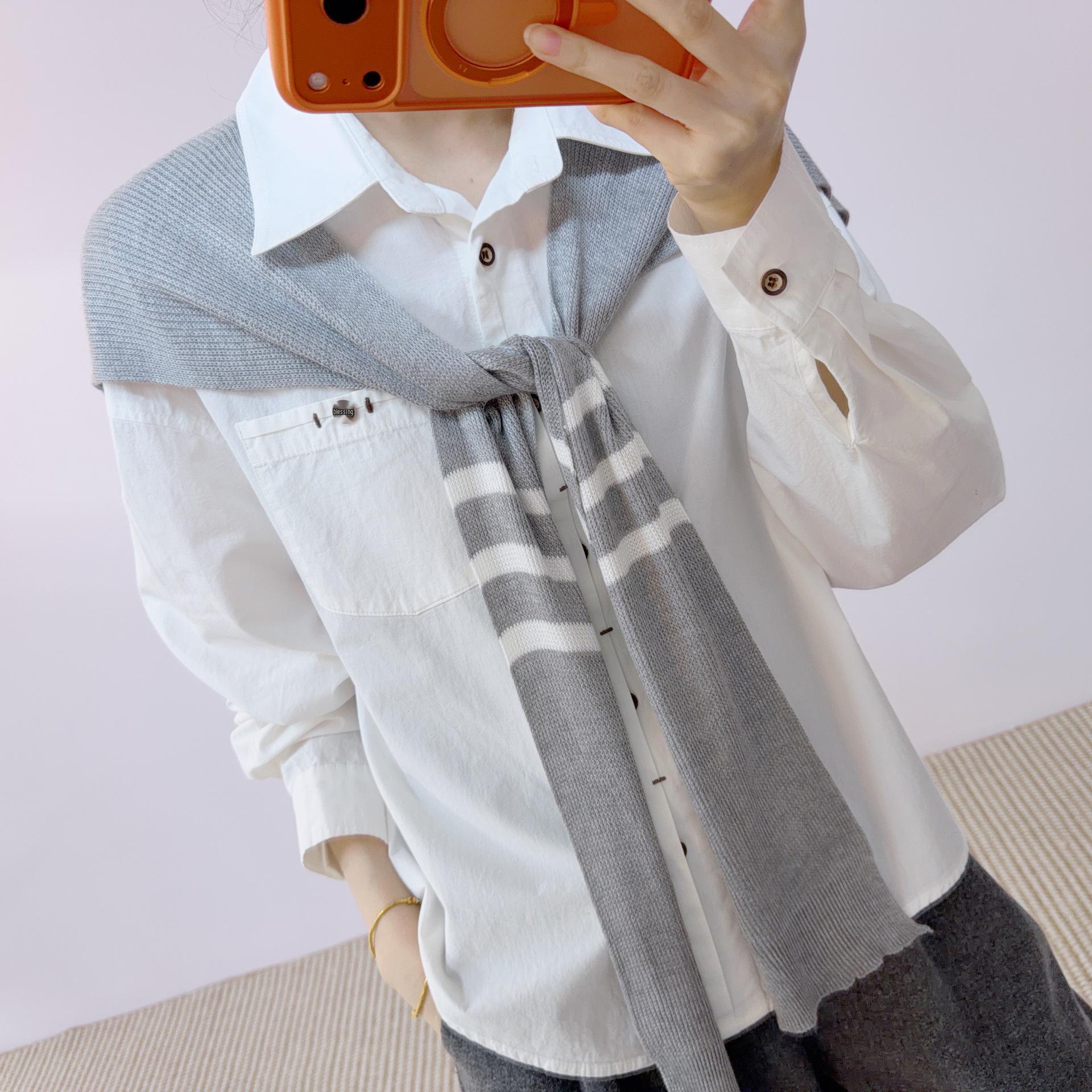 

Women’s Elegant Long-Sleeve Korean Style Solid Color Shawl Shirt - 2026 Spring/Summer Collection M (90-115 jin) белый