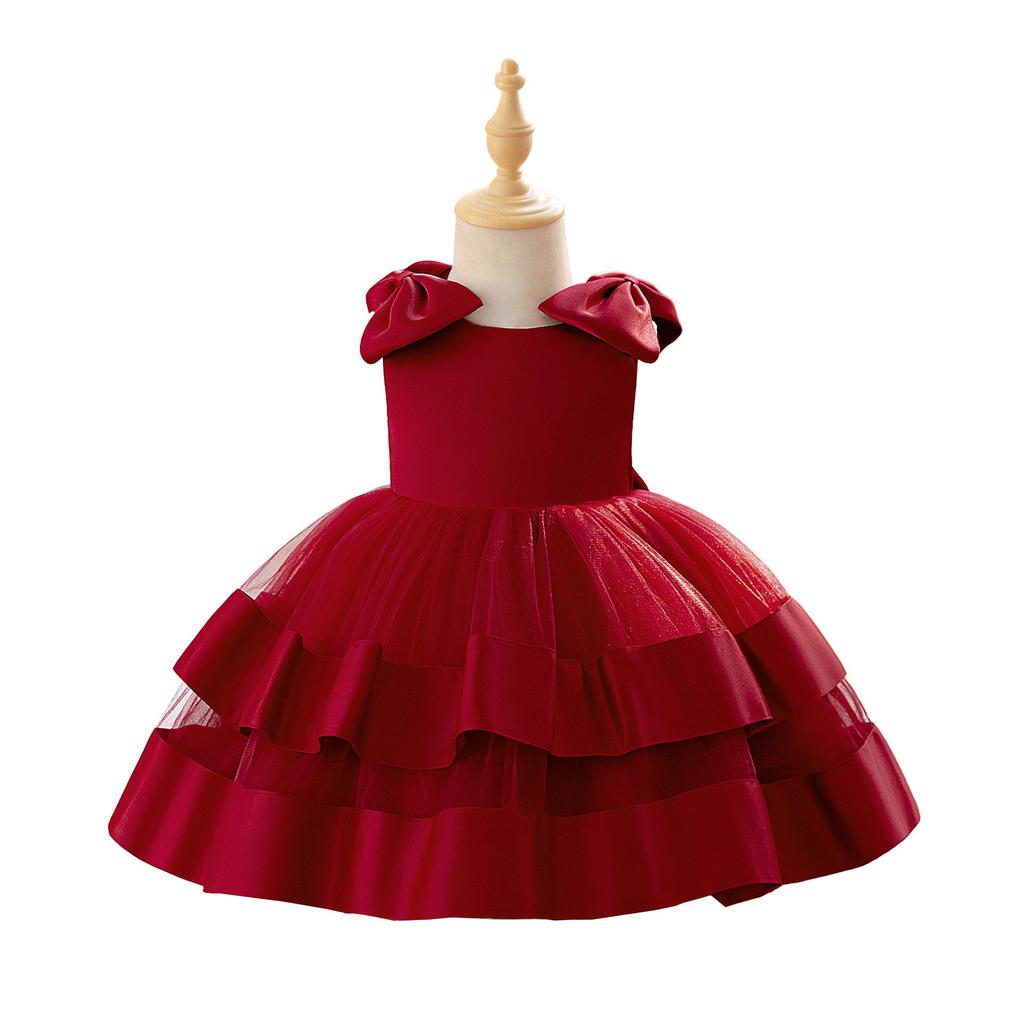 Princess Satin Bow Dress for Girls – Formal Piano Performance & Birthday Tulle Dress