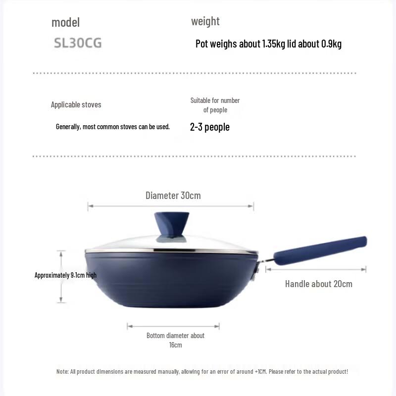 Chu Da Huang Deep Blue Non-Stick Wok 30cm