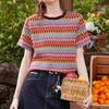 Bailuyu Women's Colorful Knitted Short Sleeve T-Shirt