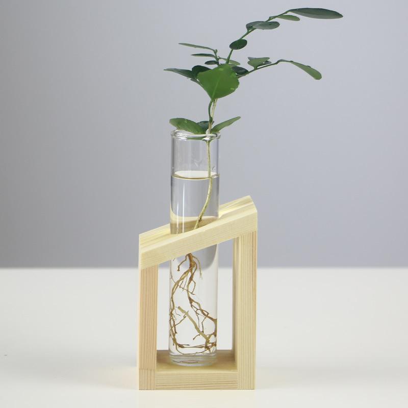Creative Hydroponic Plant Container Glass Tube Vases With Wooden Stand Terrarium Vasevase Home Desktop Decorations