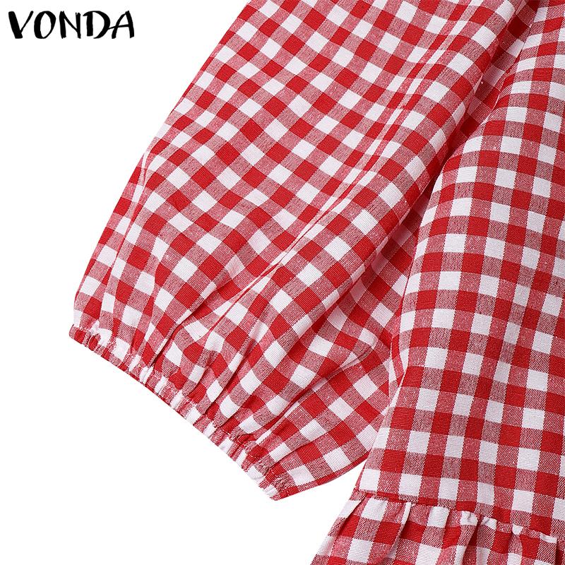 VONDA Damen Sets Kurzarm Schleifenknoten Karomuster Oberteile und Shorts mit elastischer Taille Outfits