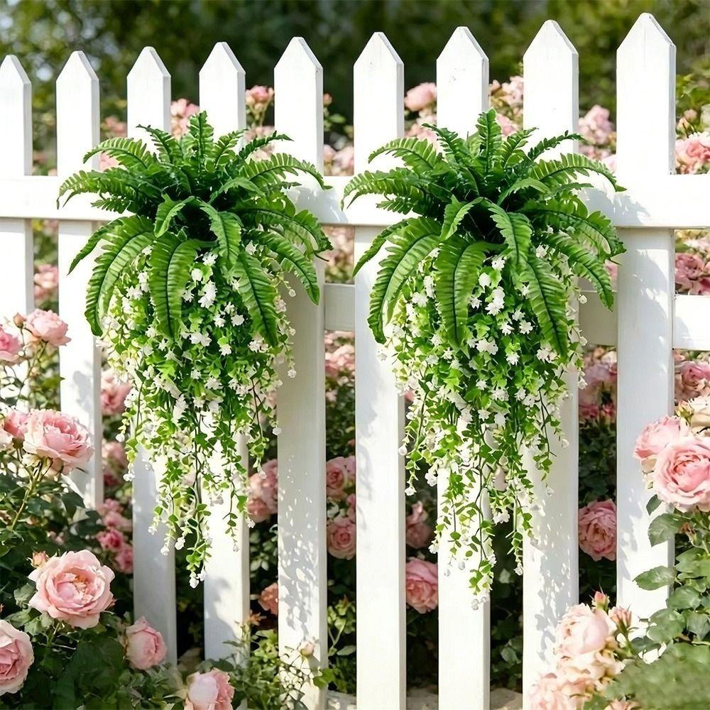 3Pcs/Set UV Resistant Artificial Hanging Plants Easy Care Natural Visual Effect Realistic Fake Fern Vines Plastic Material