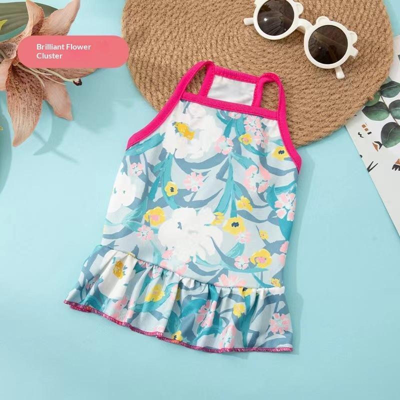 Cute Floral Pet Dog Sundress Soft Breathable Fabric Ruffle Hem For Small Dogs Summer Outdoor Daily Wear
