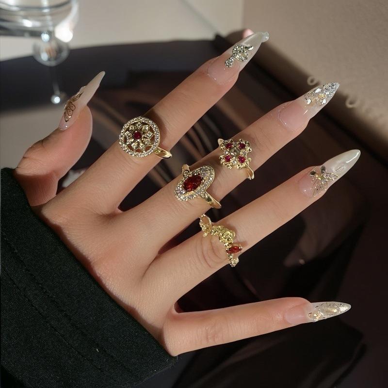 French Retro High-End Gourd Open Ring Zircon Butterfly Flower Niche Design Personalized Accessories