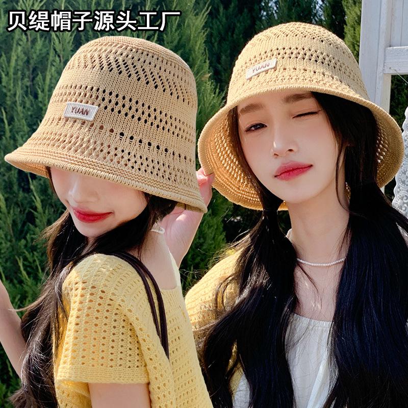 Summer new hat women's small fresh knitted breathable bucket hat outdoor versatile bucket hat sunshade sunscreen hat tide