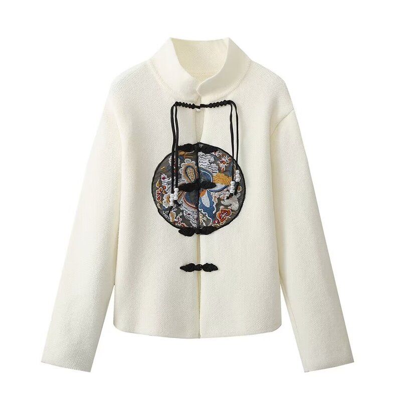Fashion Style New Arrival Women's Clothing Stylish Slimming Versatile Long Sleeves Machine Embroidery Chinese Style Knitting Short Outwear