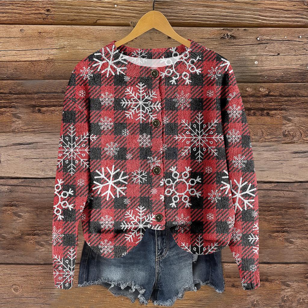 Women's Round Neck Top Printing Thickened Plush Cashmere Warm Long Top
