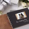 10.6-inch Wedding Guest Attendance Book "Mr.&Mrs." Spiral Binding Wood Cover Registry Guestbook With 30x Blank Black Cardboards