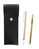 Round Button Black Pencil Case with Slide Measuring Stick and Slim 60 Gold Ballpoint Pen Set Two-Pack Japanese-Made (BRSB-708W-SV60KBP-2)