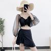 Women's 2024 Long Sleeve Bikini Set with Skirt - Slim Fit, Sexy, Large Size, Small Chest Gathered Design