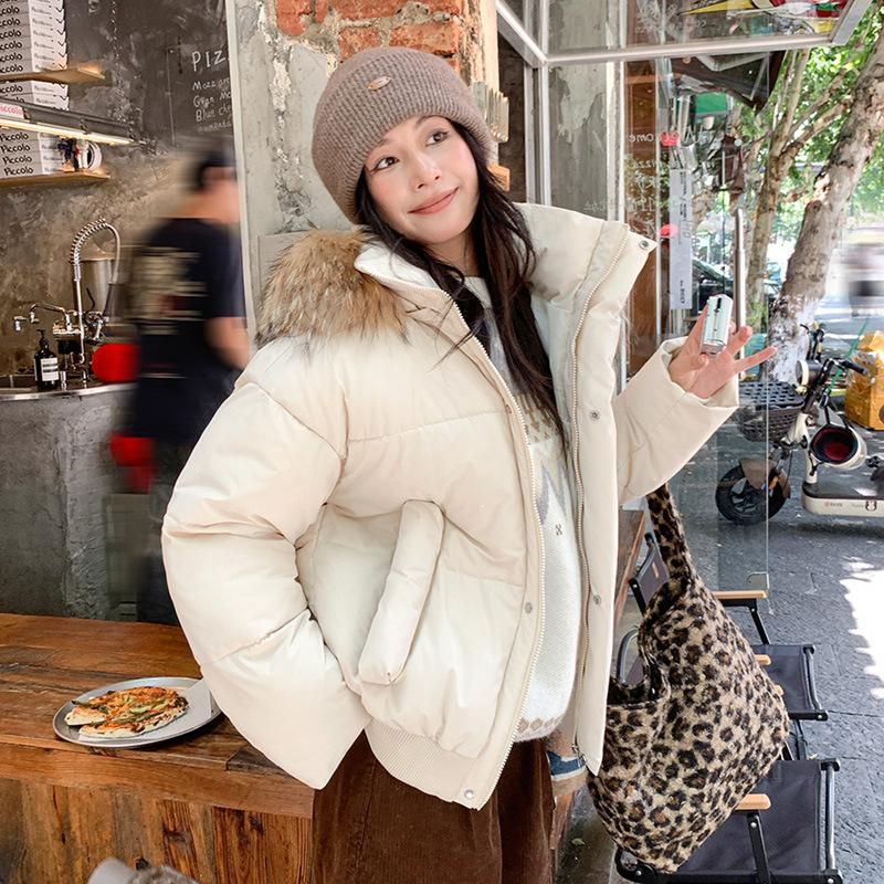 Big fur collar short down cotton clothes women's winter new design sense small thickened down cotton clothes jacket
