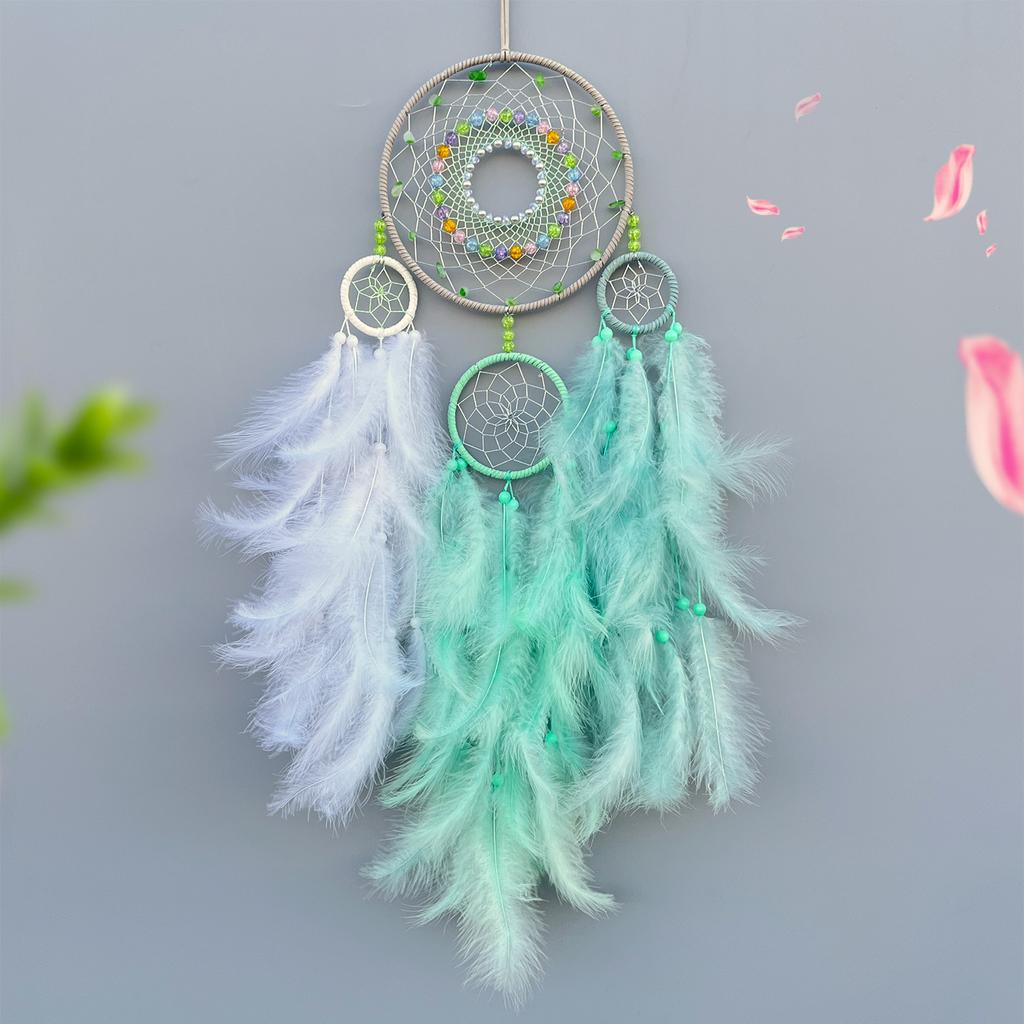 Colored feather dream catcher pendant, handmade wind chime, living room, bedroom, colorful pendant