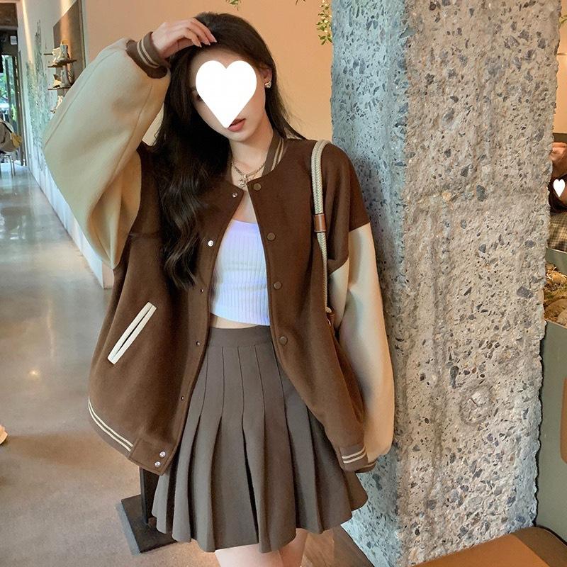 Nuovo Maglione Cappotto Donna Studenti Largo Joker Coreano Retrò Giacca Uniforme da Baseball