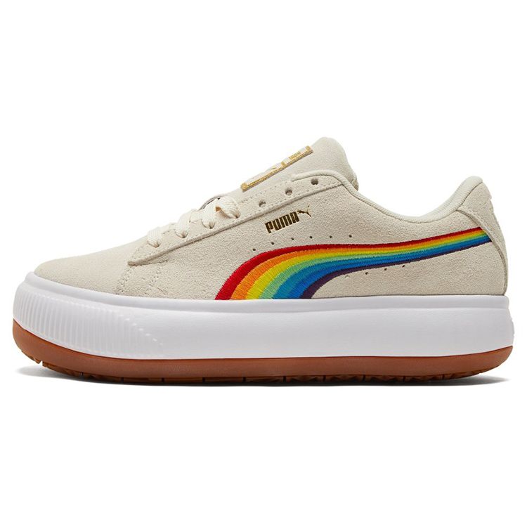 PUMA Women's Off White Suede Mayu Rainbow Low Top Sneakers 387239-03