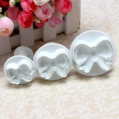 New 3Pcs/set Bow Plunger Sugar DIY Cake Cookies Decorating Fondant Icing Bow Shape Cutter Tools