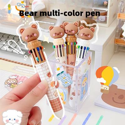 Cute Little Bear with High Appearance, Press Type Neutral Pen, Ten Color Ballpoint Pen, Colorful Pen, Multi-color Pen
