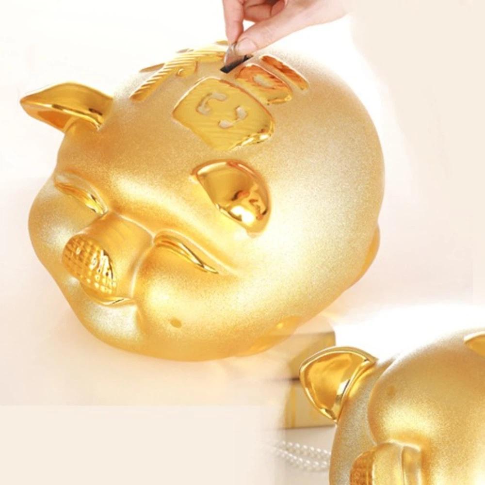 Pig Mascots Ceramic Piggy Money Bank Golden Beans Container Ceramic Savings Money Tank Chinese Style Desk Decor Money Jar