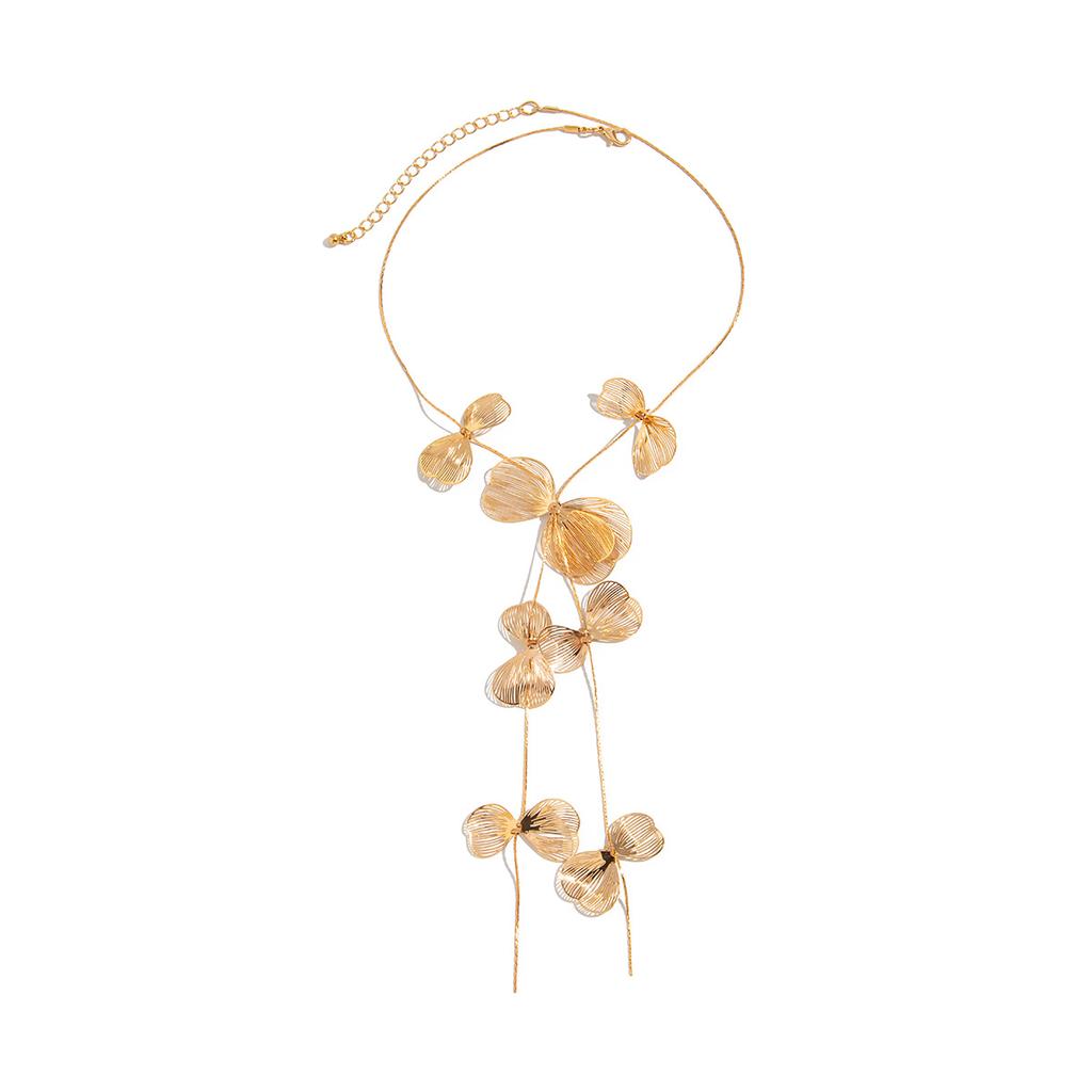 Niche Design Ginkgo Biloba Leaf Long Necklace, Sweet And Cool Metal Y-Shaped Chain Necklace For Women