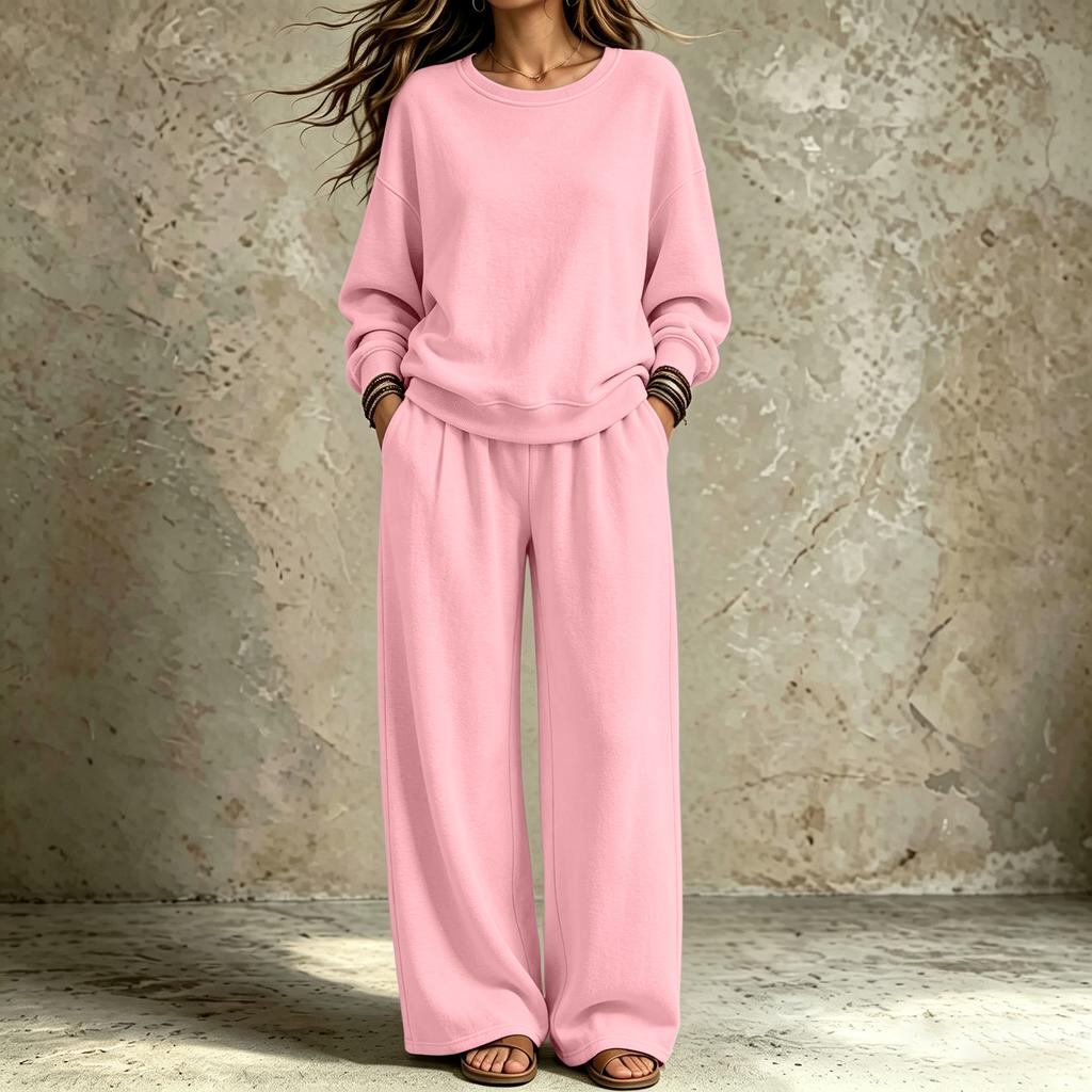 Women's Trendy Casual Neck Sweatshirt and Pants Set for Fall Winter, Comfortable Two Piece Outfit