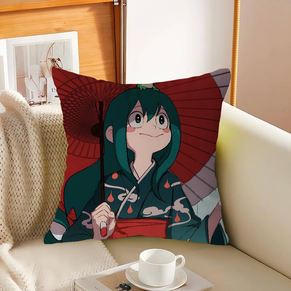T-Tsuyu Asui Cartoon Animation Pillow Covers Cartoon Sofa Decorative Home Double-sided Printing Short Plush Cute Cushion Cover