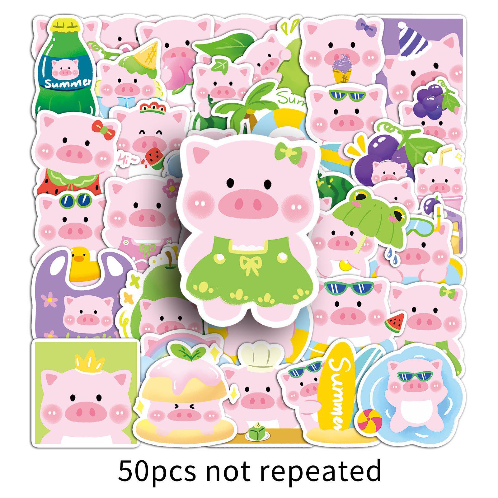 50 Cute Cartoon Piggy Stickers: Waterproof Decorations for Phones, Cases, and Cups