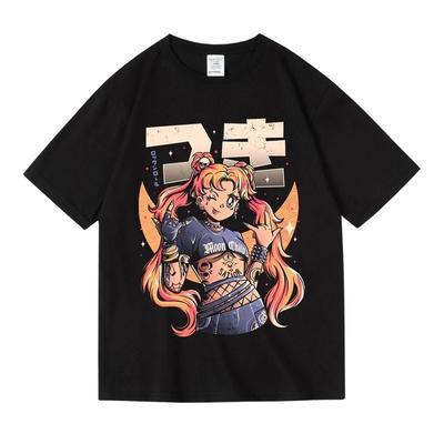 Punk Sailor Moon T Shirt New Anime Graphic Tee Casual Oversized Short Sleeve Streetwear Harajuku Tops Unisex