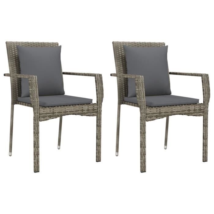 319878 vidaXL Garden Chairs with Cushions 2 Pcs Woven Resin Grey