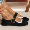 Women's Vintage Suede Mary Jane Flats - Solid Color Low-Cut Slip-On Shoes for Fall, Casual Retro Ballet Flats