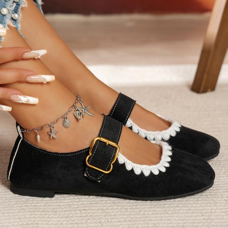 Damen Vintage Wildleder Mary Jane Ballerinas - Einfarbige tief ausgeschnittene Slipper für den Herbst, lässige Retro-Ballerinas