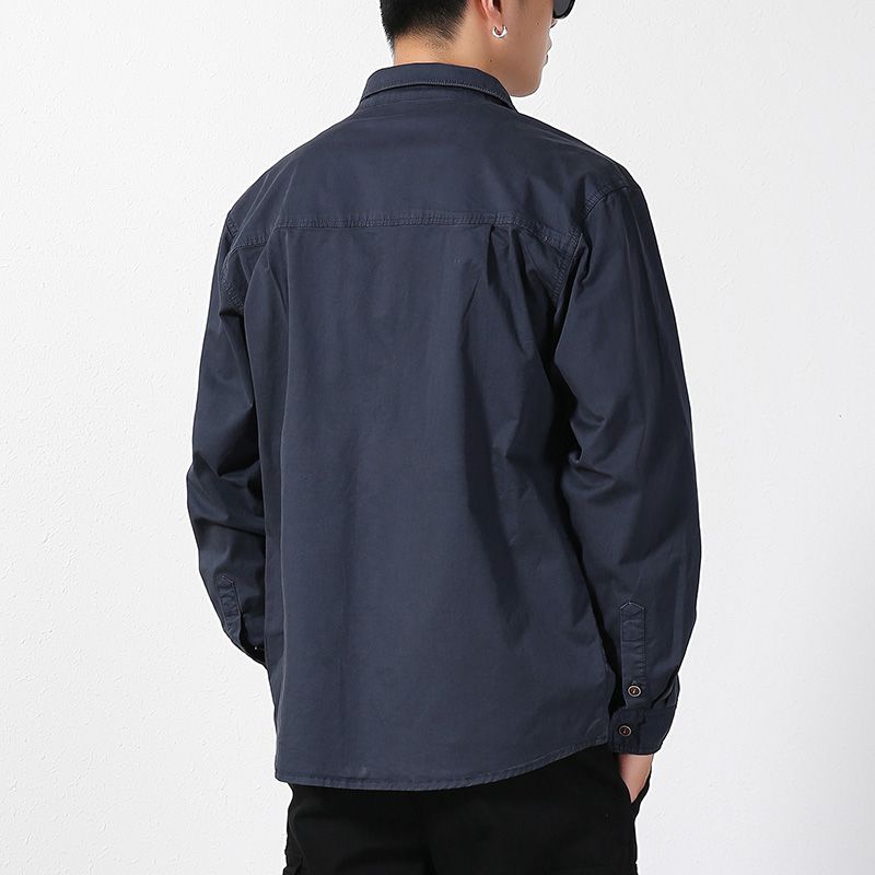 Men's Casual Long-Sleeved Shirt Trendy Brand Loose Fit Cotton Stretch Versatile Cargo Jacket Autumn Top
