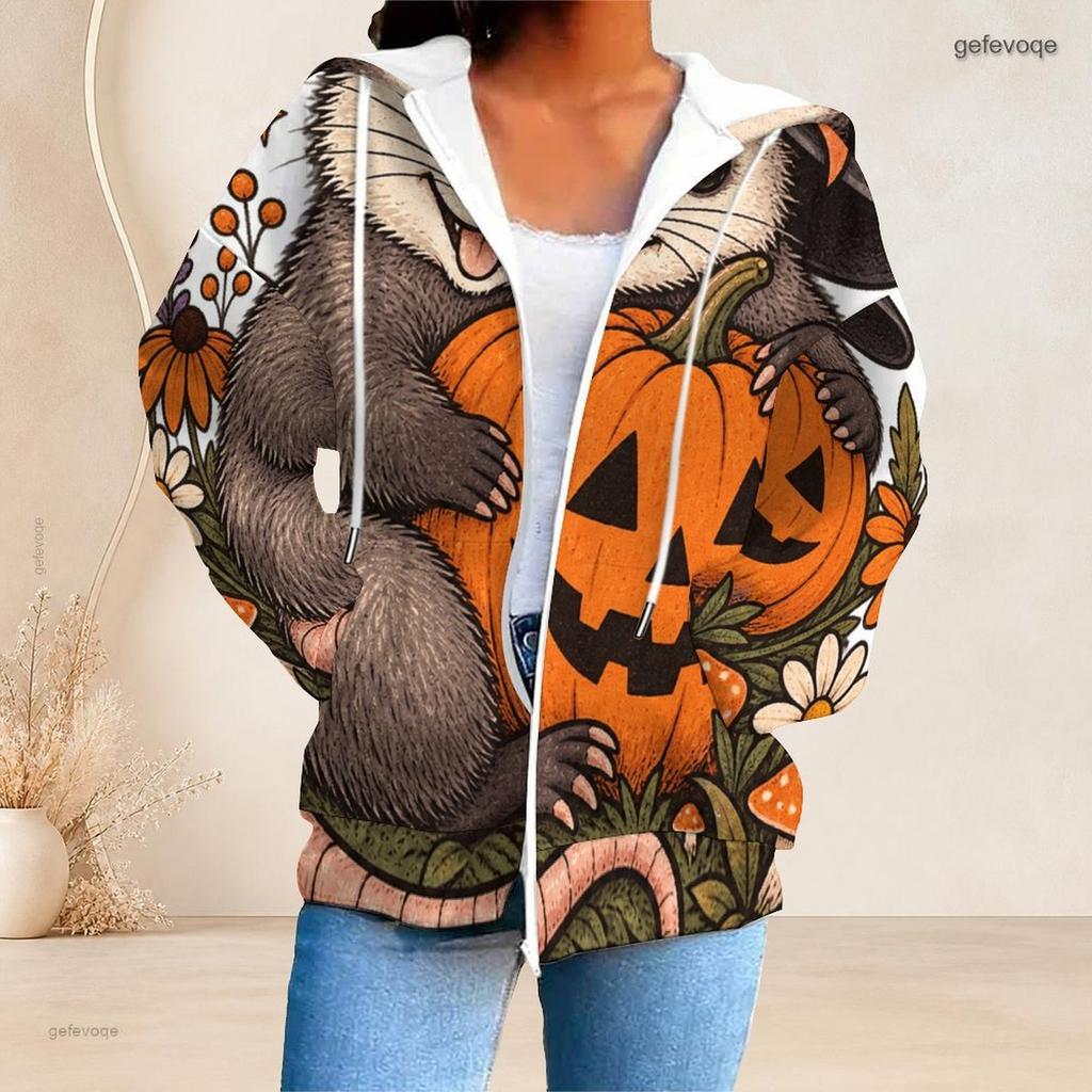 Women Plus Size Zip Up Hooded Sweatshirt Loose Long Sleeve Casual Daily Hoodie