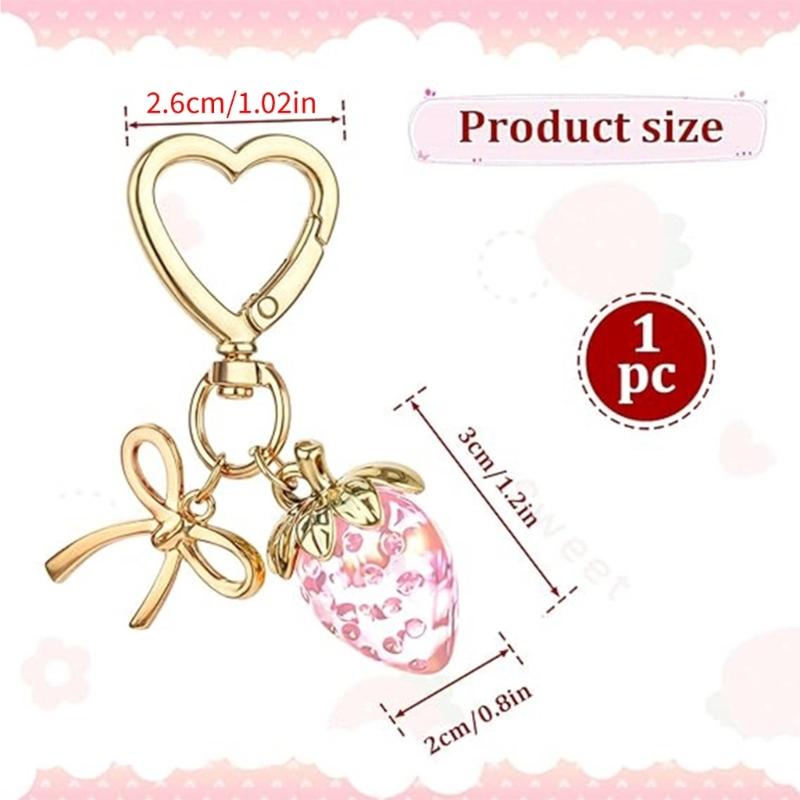Handmade Strawberry Bowknot Keychain for Women and Girls Featuring Sturdy Alloy Material and Bright Colors