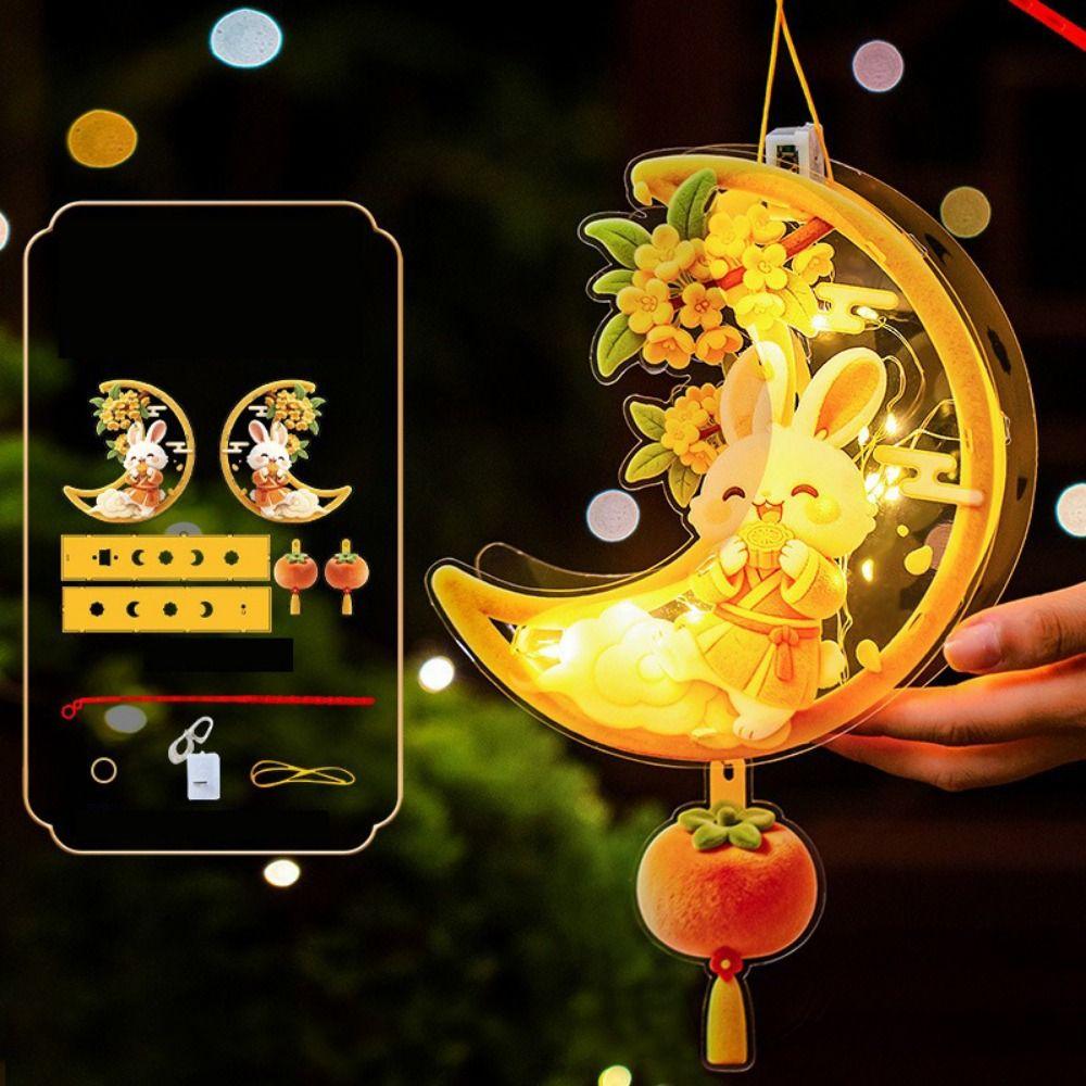 Cartoon Mid Autumn Lantern Cute Handheld Rabbit Flower Lantern Bunny Lantern  Festive Lighting