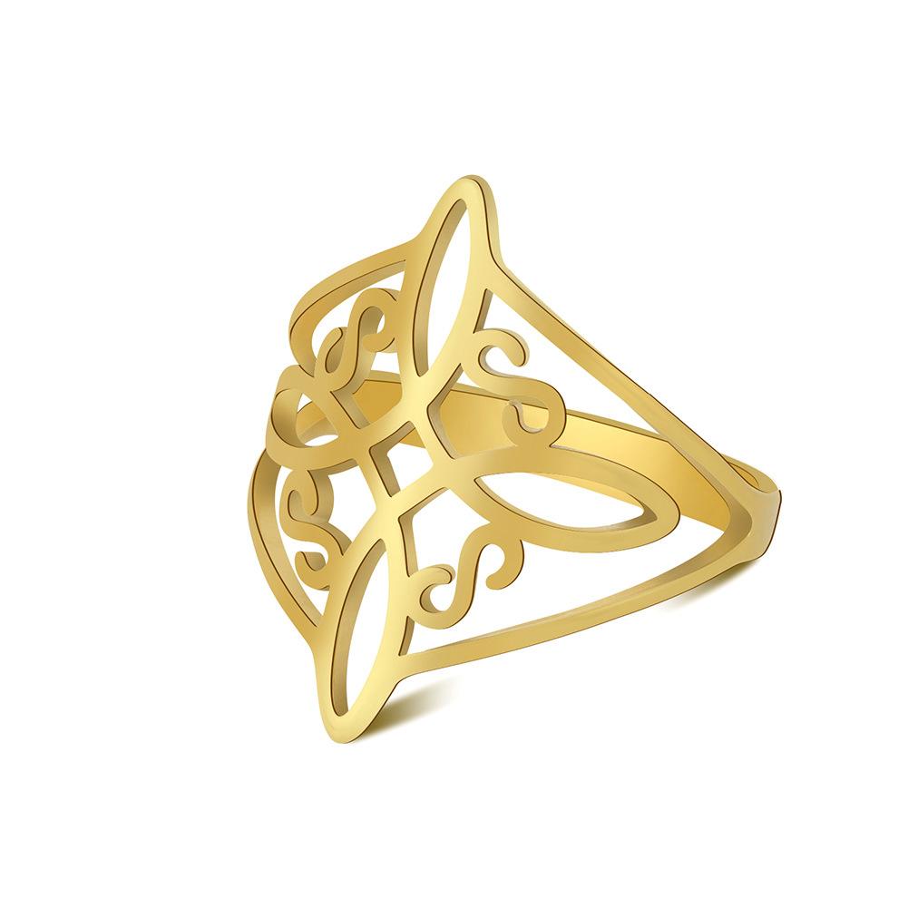 Simple And Elegant Titanium Steel Ring With Golden Curling Four-Sided Continuous Pattern Design Fashion Versatile Jewelry