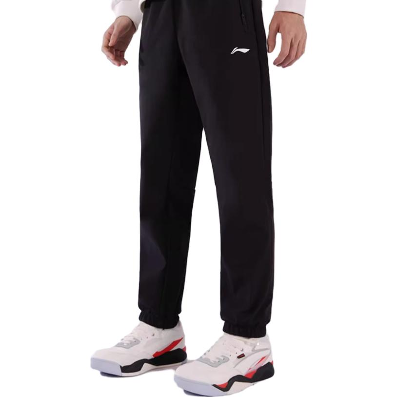 Li Ning Sports Lifestyle Series Solid Color Regular Fit Zipper Pocket Waist Elastic Cuff Knitted Sweatpants Men Bottoms Black AYKSC71-1