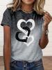 Heart Print Crew Neck T-Shirt. Casual Short Sleeve T-Shirt