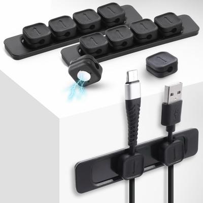 Magnetic Cable Cord Cable Cable Cable Fixing 12 Pieces [KawaICHI] Holder, Holder, Organizer, Clip, 4-Pack, (Black, Total)