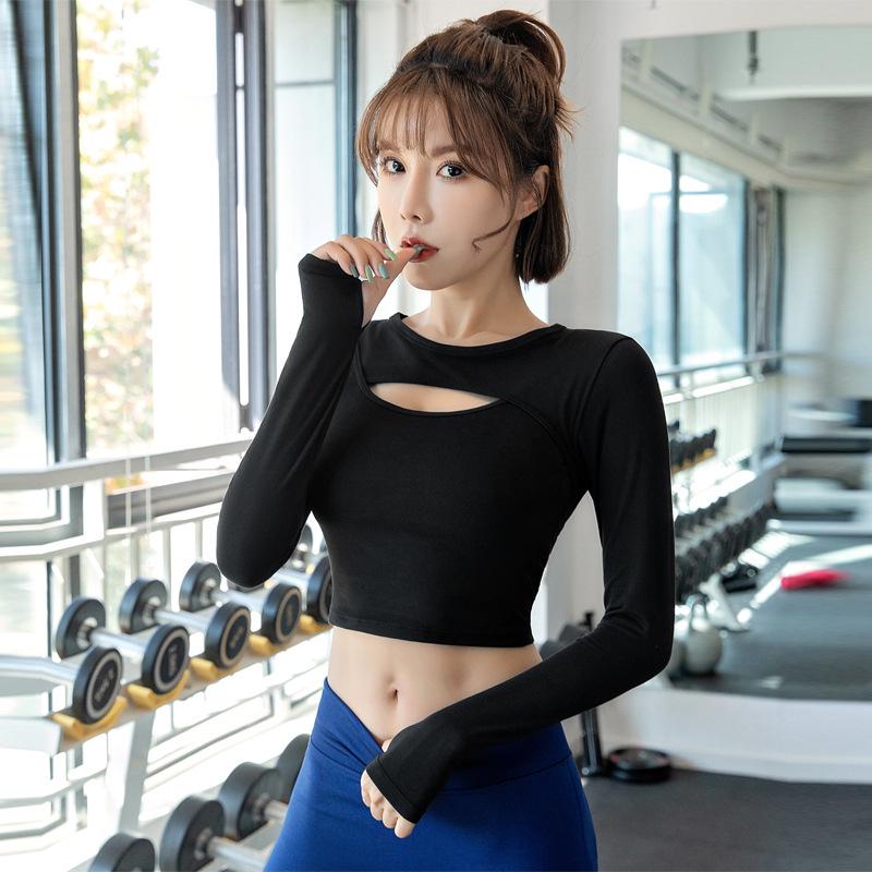 

Autumn/Winter Women s Sexy Cutout Long Sleeve Crop Top - High Waist, Quick-Dry Fitness & Yoga Shirt M (48-55 kg)